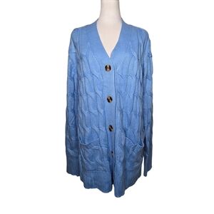 Pretty Garden Women's Light Blue Cable-knit Cardigan XL